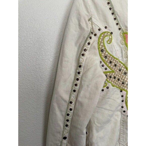 Johnny Was Biya Blazer Studded Embroidered White Y2k Bohemian Women's Size Small - Picture 15 of 16